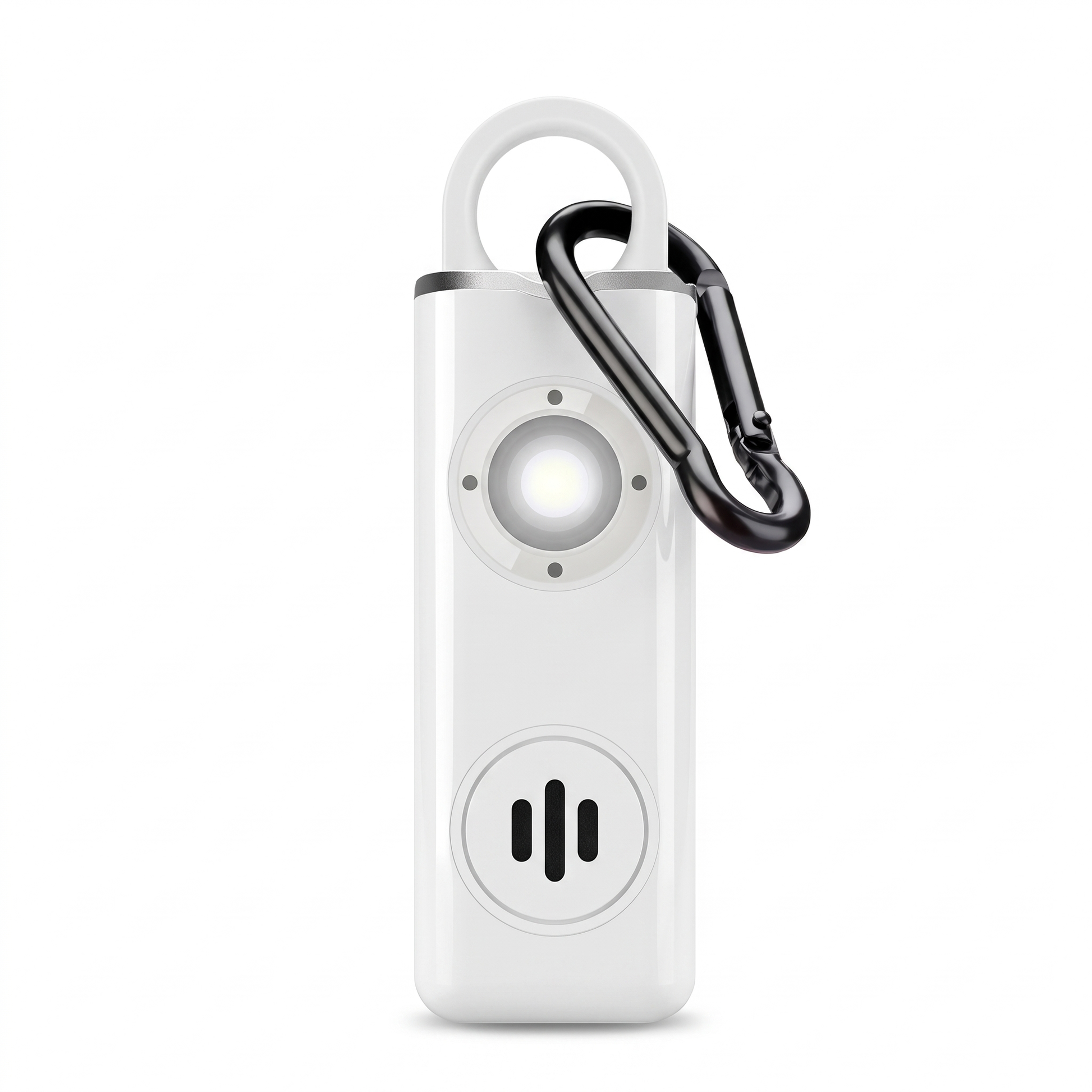Alerty personal safety alarm in white with carabiner clip